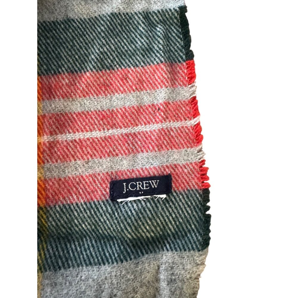 J.Crew Plaid Wool/Viscose Fringe Scarf In Gray/Red/Green Wrap Shawl - Picture 3 of 3